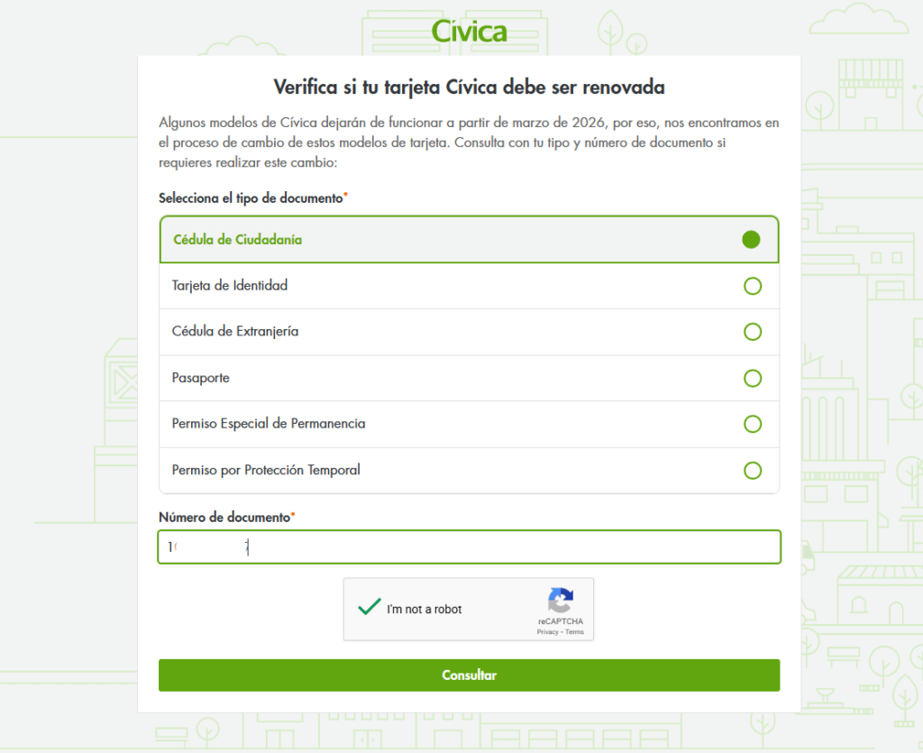 consulta de reemplazo tarjeta cívica