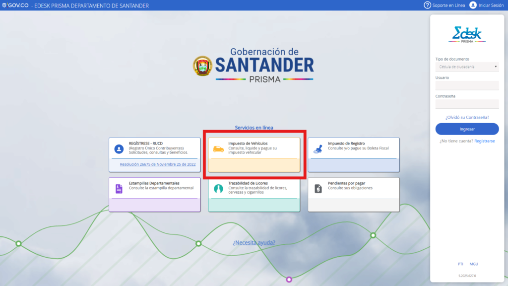 Pago en línea del impuesto vehicular de Santander
