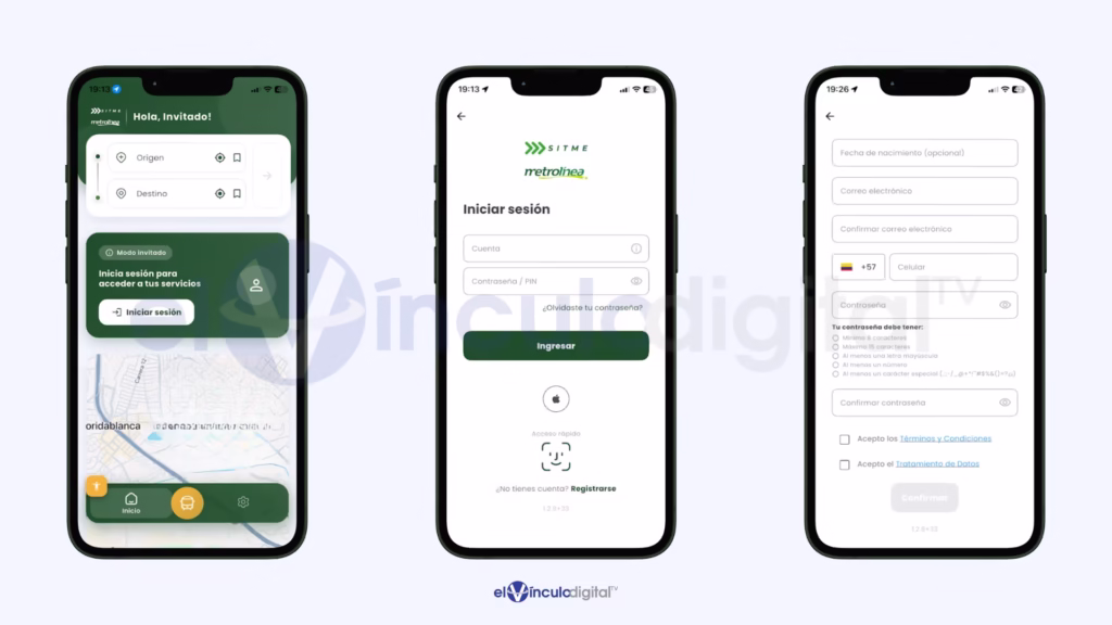Capturas de pantalla de la aplicación SITME de Metrolínea