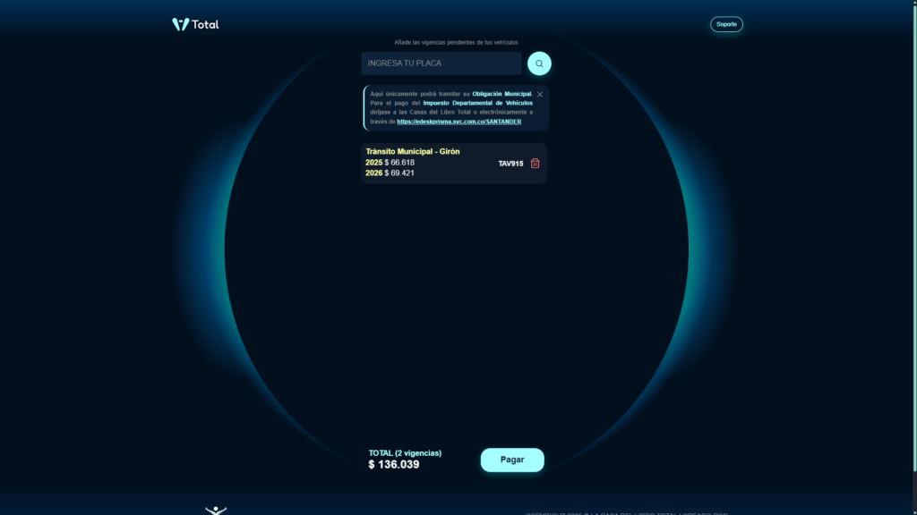 Pago en línea del impuesto vehicular municipal Girón, Bucaramanga, Floridablanca y Barrancabermeja.