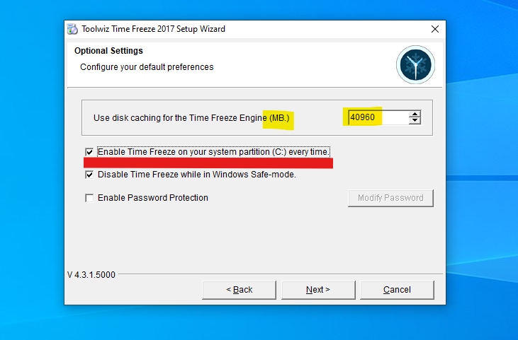 configuración inicial de toolwiz con disk caching