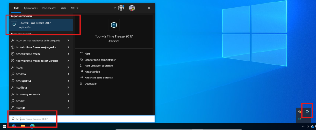 acceso a toolwiz time freeze en windows